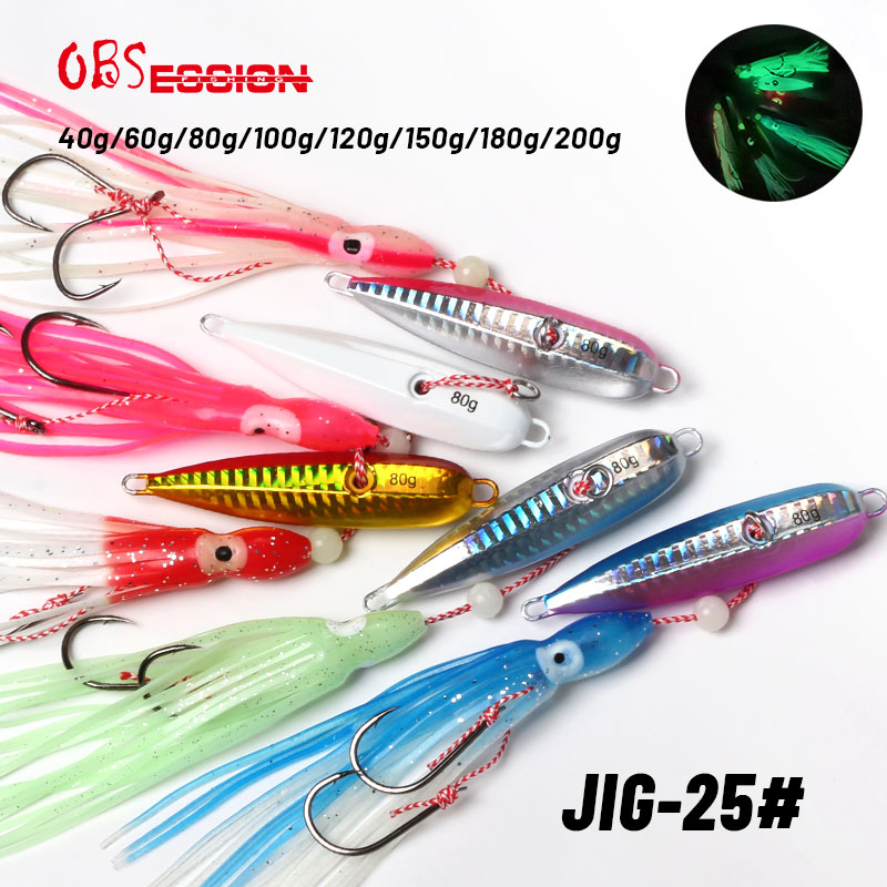 Fishing Lure Buzzbait - OBSESSION J25 インチクイカワカサギメタルスロージグベイトヘッドスカートフック 40 グラム-200 グラムシンキング海水海釣りスピニングジグルアー