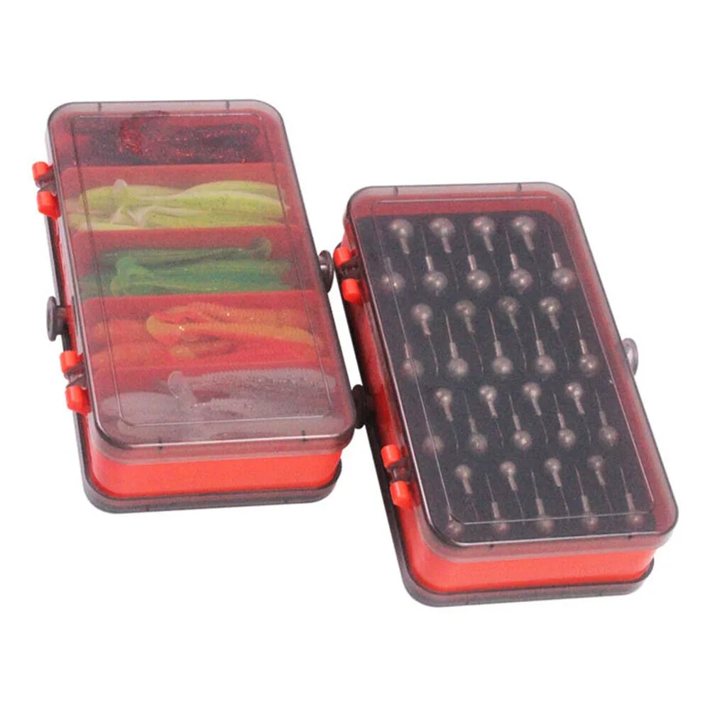 Fishing Lure Soft Plastic - ポータブル両面分割ベイトボックス クランクジグヘッドフックセット 釣り用ジグヘッドルアー ソフトベイト 釣り道具アクセサリー収納