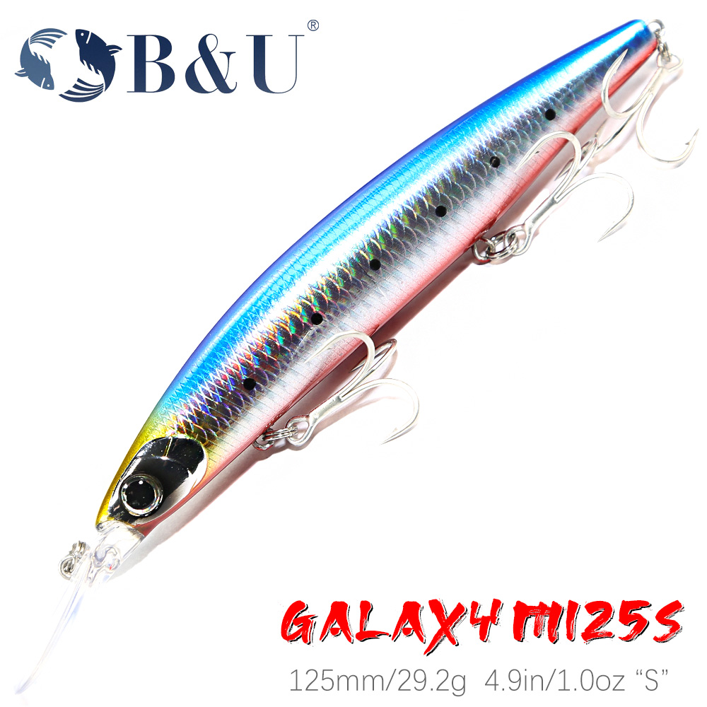 Fishing Lure Jerkbait - B & u-シンキングハードベイト,125mm,シーバス,ミノー,海釣りに最適な人工餌