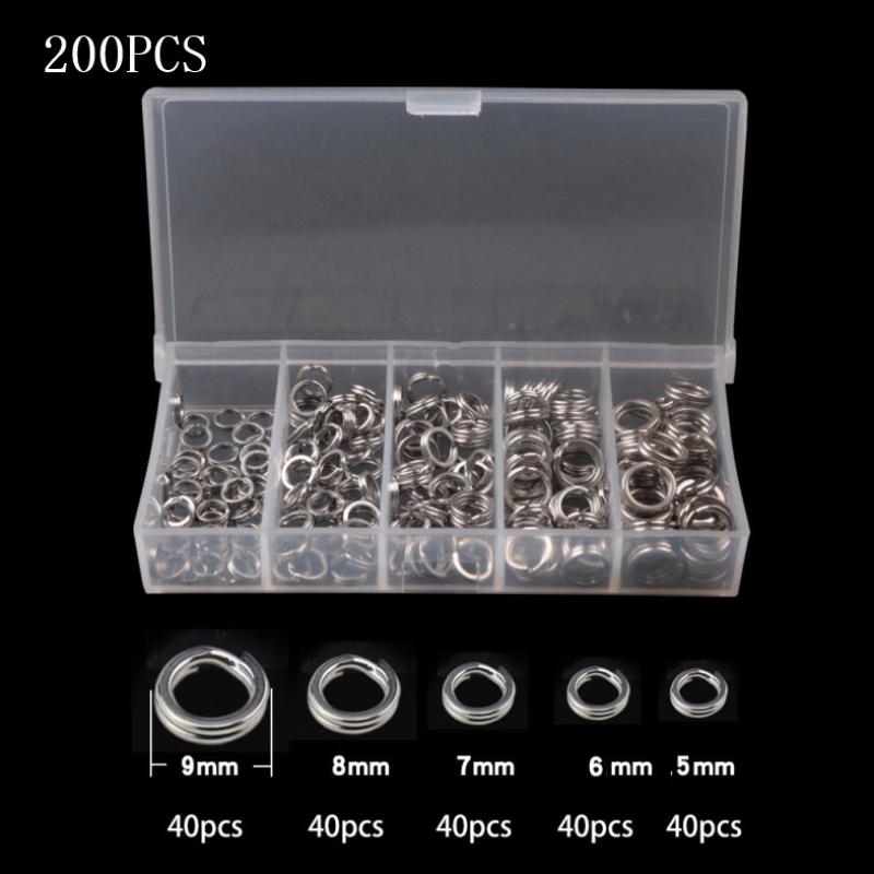 Fishing Lure Accessories - 200個入り 5サイズ 高強度ステンレス鋼製 スプリットリング タックルアクセサリー 釣り用ルアーコネクター