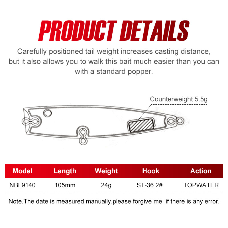 Noeby 105 ミリメートル 24 グラムトップウォータ - Fishing Lure Popper のレビューと価格