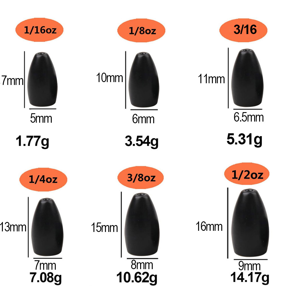 タングステン鋼釣りウェイト弾丸釣りシンカーウェイトワームジグ - Fishing Lure Jig のレビューと価格